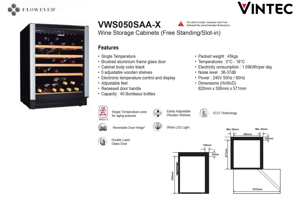 Vintec Wine 50 Bottle SingleZone model VWS050SAAX La Primeur